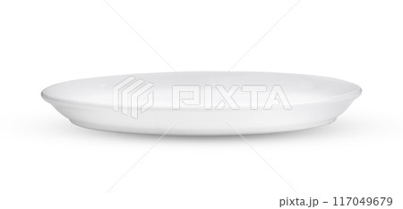 Empty white plate isolated on white background 117049679