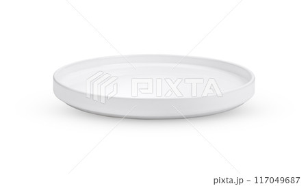 Empty circle white plate isolated on white background 117049687