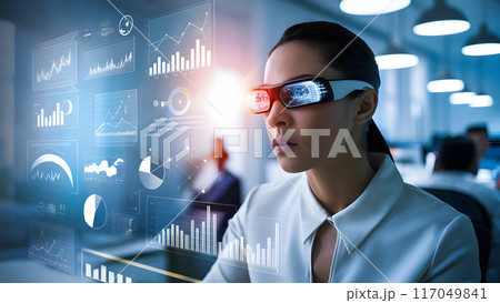Young Professional woman wearing smart glasses while working 117049841