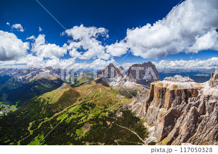 Aerial view of Sass Pordoi Mountain, Dolomites, Italy 117050328