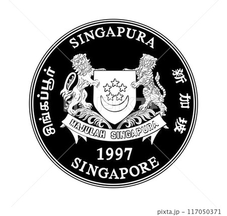 Obverse of Singapore cent coin. Translation: "Singapore". The coin is depicted in black and white. Vector. Obverse of Singapore cent coin. Translation: "Singapore". The coin is depicted in black and white. Vector. 117050371
