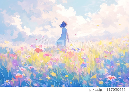 女性の後ろ姿のイラスト「AI生成画像」 117050453