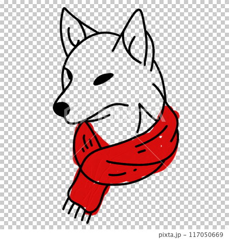 A dog wearing a red scarf Hand drawn doodle line art outline illustration with a red oil paint February 14, Valentine's Day Design element A dog wearing a red scarf Hand drawn doodle line art outline illustration with a red oil paint February 14, Valentine's Day Design element 117050669