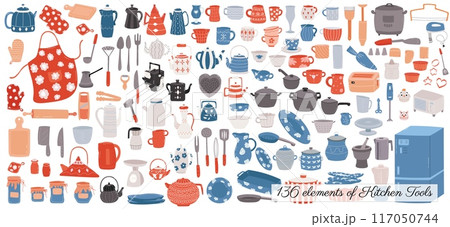 Set of vector kitchen equipments isolated on white background. kitchen tools objects big collection. Set of vector kitchen equipments isolated on white background. kitchen tools objects big collection. 117050744