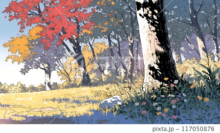 秋の紅葉の森の小径