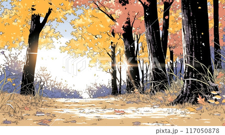 秋の紅葉の森の小径
