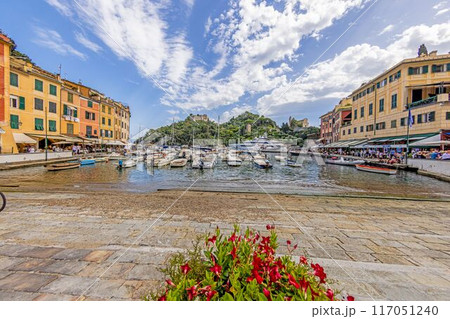 View over the harbour of the Italian coastal town of Portofino during the day in summer View over the harbour of the Italian coastal town of Portofino during the day in summer 117051240
