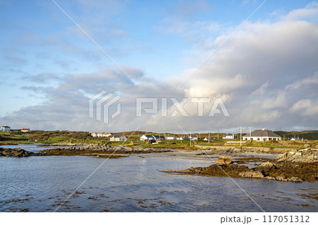 Rosbeg harbour at sunset, County Donegal, Ireland 117051312