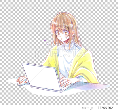 パソコンを操作する女性　困る　マウス 117051621