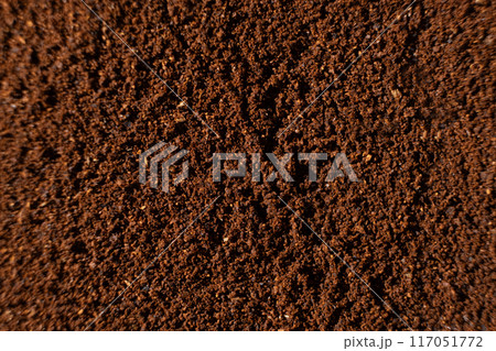 Texture of ground coffee close-up: top view Texture of ground coffee close-up: top view 117051772