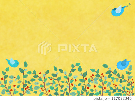 青い鳥と葉っぱの背景イラスト 青い鳥と葉っぱの背景イラスト 117052340