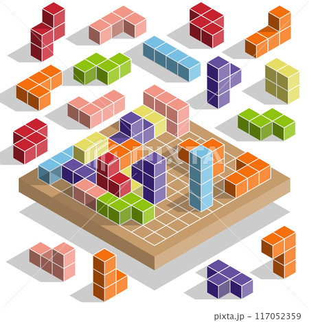Puzzle game. Isometry. Isolated on white background. Vector illustration. Puzzle game. Isometry. Isolated on white background. Vector illustration. 117052359