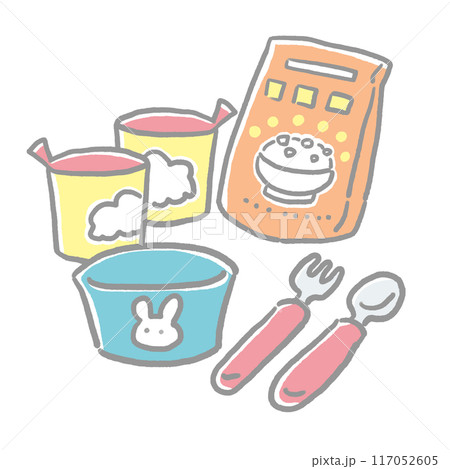 イラスト　赤ちゃん　ベビー　離乳食 117052605