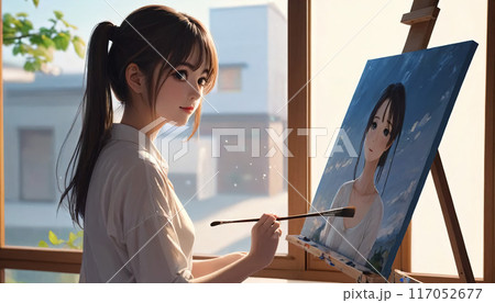 絵を描く女性のイラスト素材 [117052677] - PIXTA