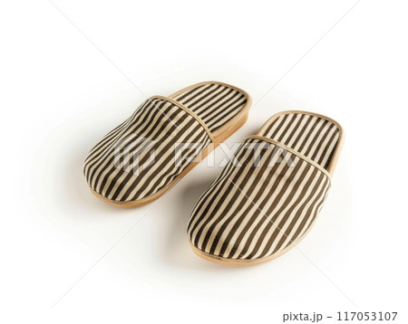 Two slippers with stripes on them 117053107