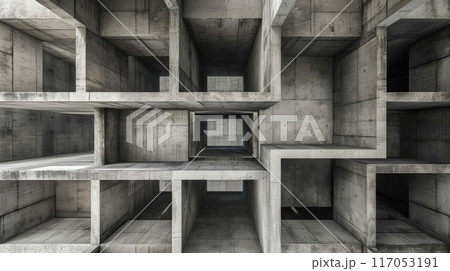 A series of empty concrete boxes with a gray color 117053191
