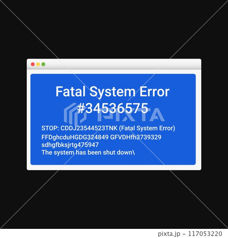 Modern blue screen of death window. Modern blue screen of death window. 117053220