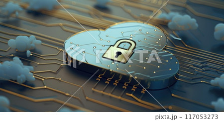 A computer chip with a gold key on it A computer chip with a gold key on it 117053273