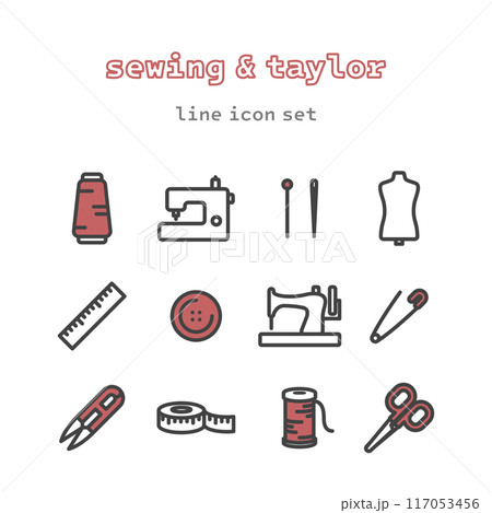sewing and taylor line icon set 117053456
