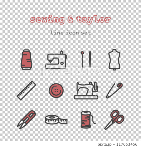 sewing and taylor line icon set 117053456