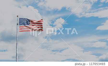 Raising the USA flag against the sky, place for text, 3D render Raising the USA flag against the sky, place for text, 3D render 117053493