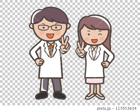 男女醫生（護士）微笑著和平的全身插圖 117053634