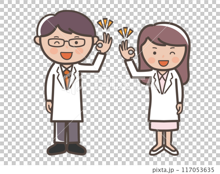 男性和女性醫生(護士)做一個好的理解姿勢的全身插圖 男性和女性醫生(護士)做一個好的理解姿勢的全身插圖 117053635