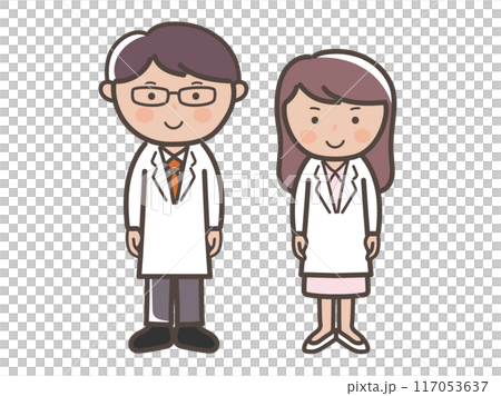 男女醫生(護士)面帶微笑的全身插圖 男女醫生(護士)面帶微笑的全身插圖 117053637