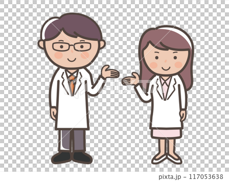 男女醫生（護士）給予解釋和指導的全身插圖 117053638