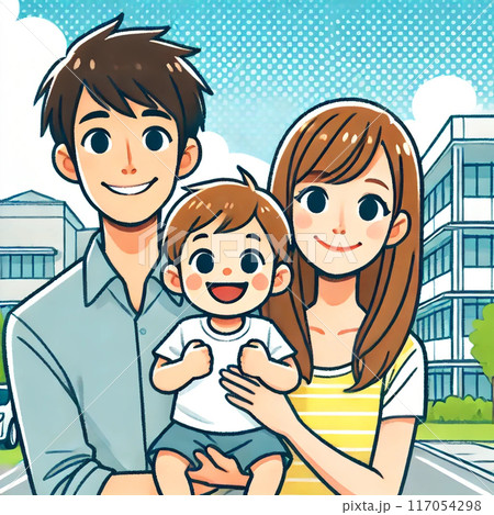 男の子を抱っこした家族のイラスト素材 117054298