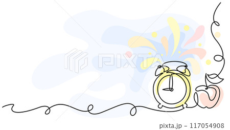 Apple and alarm clock in wavy line. Education and study learning concept 117054908