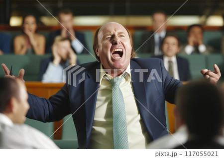 Formal Debate: Middle-Aged Politician Addresses Colleagues 117055021