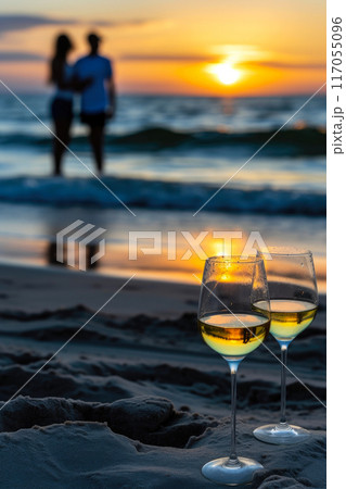 Evening Affection: Toasting to Love on the Shore 117055096