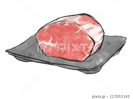 牛シャトーブリアンの手書き筆絵風イラスト 牛シャトーブリアンの手書き筆絵風イラスト 117055145