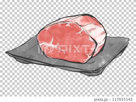 牛シャトーブリアンの手書き筆絵風イラスト 牛シャトーブリアンの手書き筆絵風イラスト 117055145