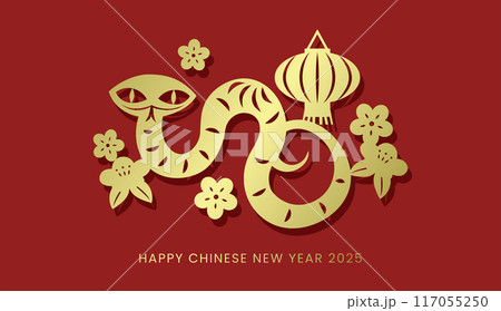 Golden zodiac snake on red background 117055250
