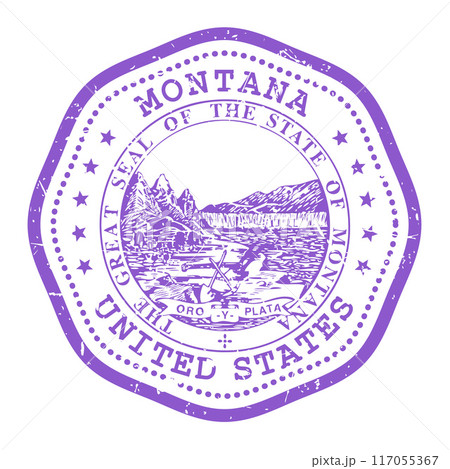 Montana state stamp with seal, USA travel stamp, shabby postmark of Montana, vector Montana state stamp with seal, USA travel stamp, shabby postmark of Montana, vector 117055367