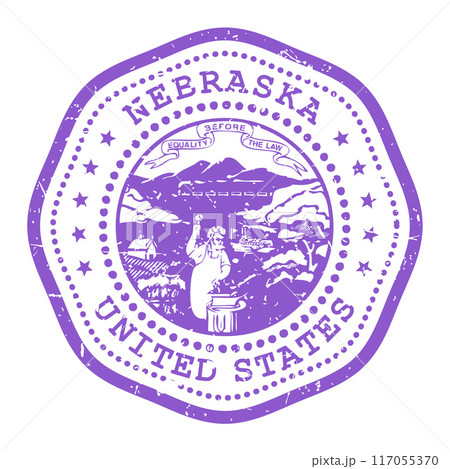 Nebraska state stamp with seal, USA travel stamp, shabby postmark of Nebraska, vector Nebraska state stamp with seal, USA travel stamp, shabby postmark of Nebraska, vector 117055370