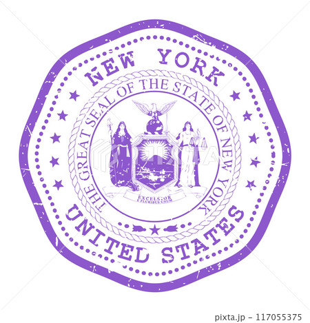 New York state stamp with seal, USA travel stamp, shabby postmark of New York, vector New York state stamp with seal, USA travel stamp, shabby postmark of New York, vector 117055375