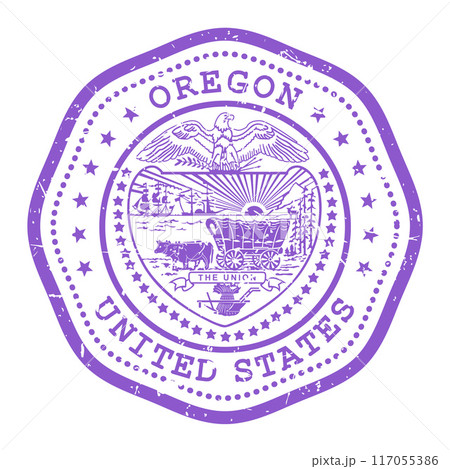 Oregon state stamp with seal, USA travel stamp, shabby postmark of Oregon, vector 117055386