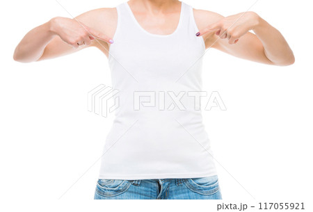 White t-shirt on a young woman White t-shirt on a young woman 117055921