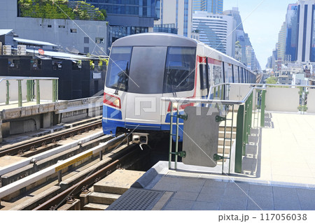 CIty downtown in Thailand Bangkok with outdoor train, station and railway CIty downtown in Thailand Bangkok with outdoor train, station and railway 117056038