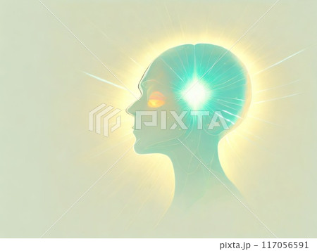 Concept of mindfulness and mental activity. Human face and elements with metaphorical relationship to mind, reason, thought, mental powers and mystic consciousness. Created with generative AI tools 117056591
