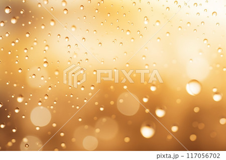 A breathtaking display of abstract raindrops glistening in sunlight from above, shaping a stunning water background ideal for presenting products or text. Created with generative AI tools 117056702