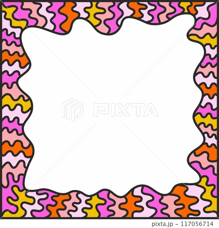 Bold black and colorful wavy lines forming a square frame. Decorative and snake-like border, made by a lot of lines. Isolated colorful illustration, on white background. Vector. Empty space for text. Bold black and colorful wavy lines forming a square frame. Decorative and snake-like border, made by a lot of lines. Isolated colorful illustration, on white background. Vector. Empty space for text. 117056714