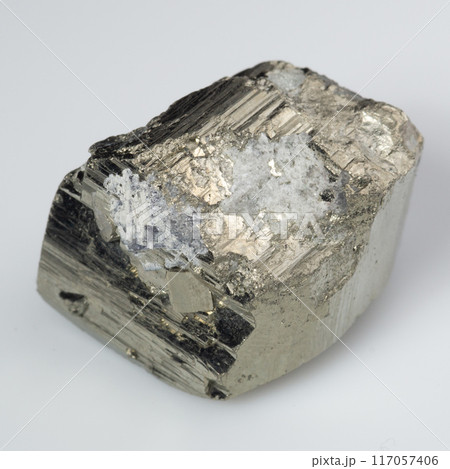 natural silver pyrite gem on the white background natural silver pyrite gem on the white background 117057406
