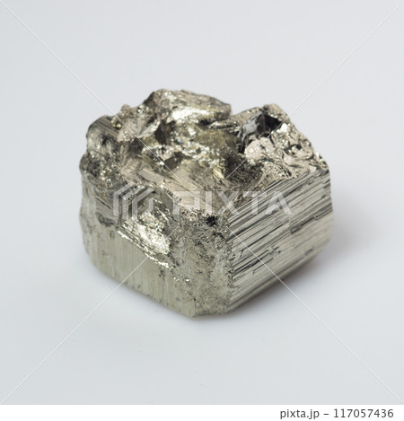 natural silver pyrite gem on the white background natural silver pyrite gem on the white background 117057436