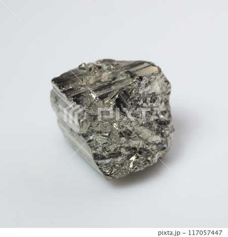 natural silver pyrite gem on the white background natural silver pyrite gem on the white background 117057447