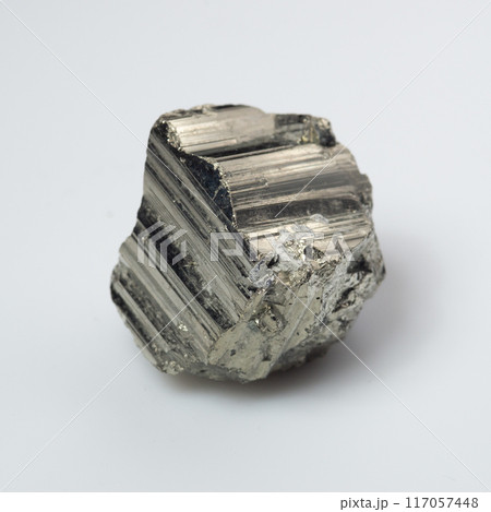 natural silver pyrite gem on the white background natural silver pyrite gem on the white background 117057448