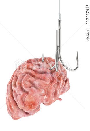 Human Brain on the fishing hook, 3D rendering Human Brain on the fishing hook, 3D rendering 117057917